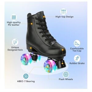 Black Light Up Wheels Roller Skates~ Size 43 (W 9.5).NWOT.